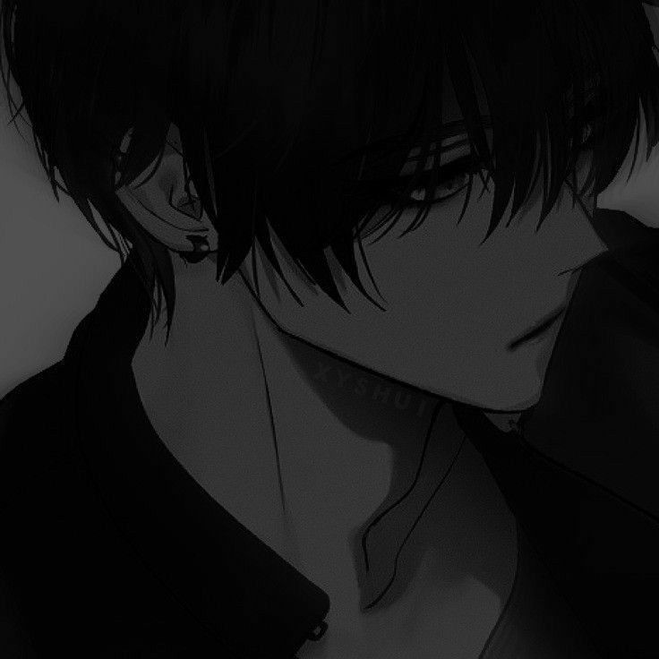 Soft dramatic anime aesthetic PFP in grayscale