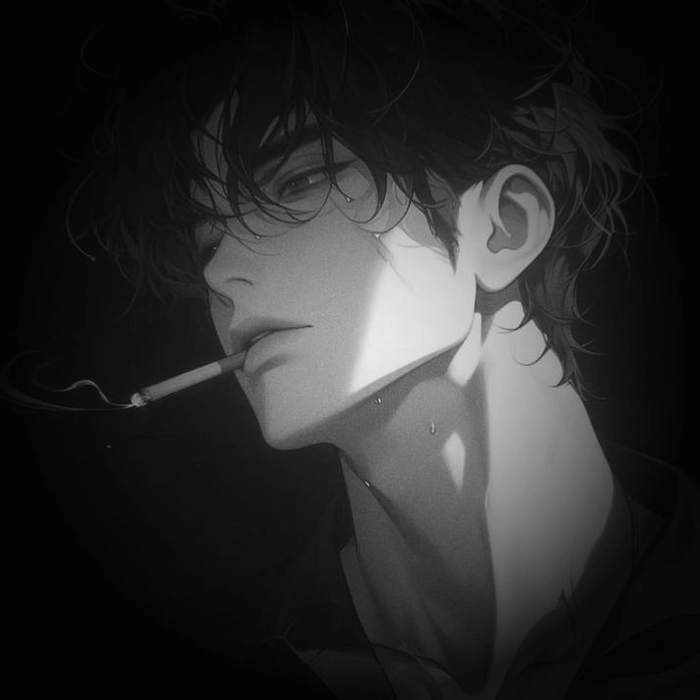 Black and white anime boy PFP with cinematic lighting