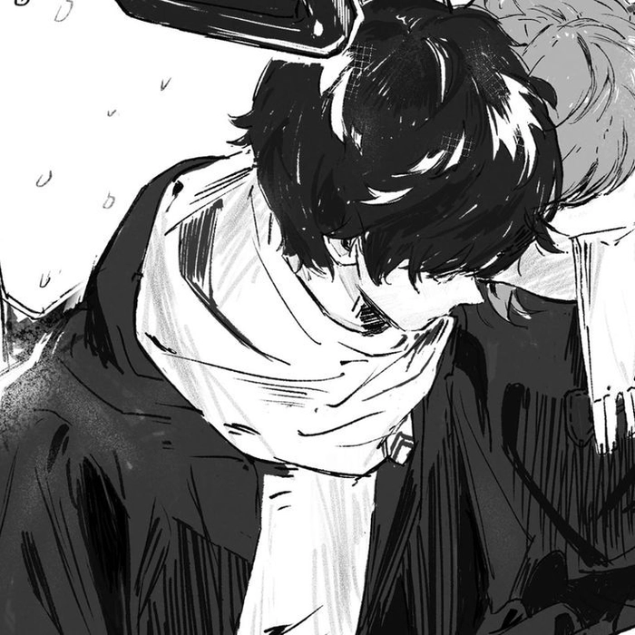 Monochrome male anime profile picture stoic expression
