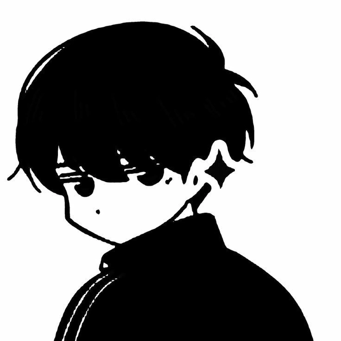 Anime black and white PFP boy with sharp shadow framing