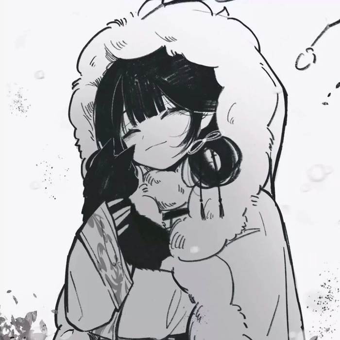Cute anime black and white PFP with rounded soft features