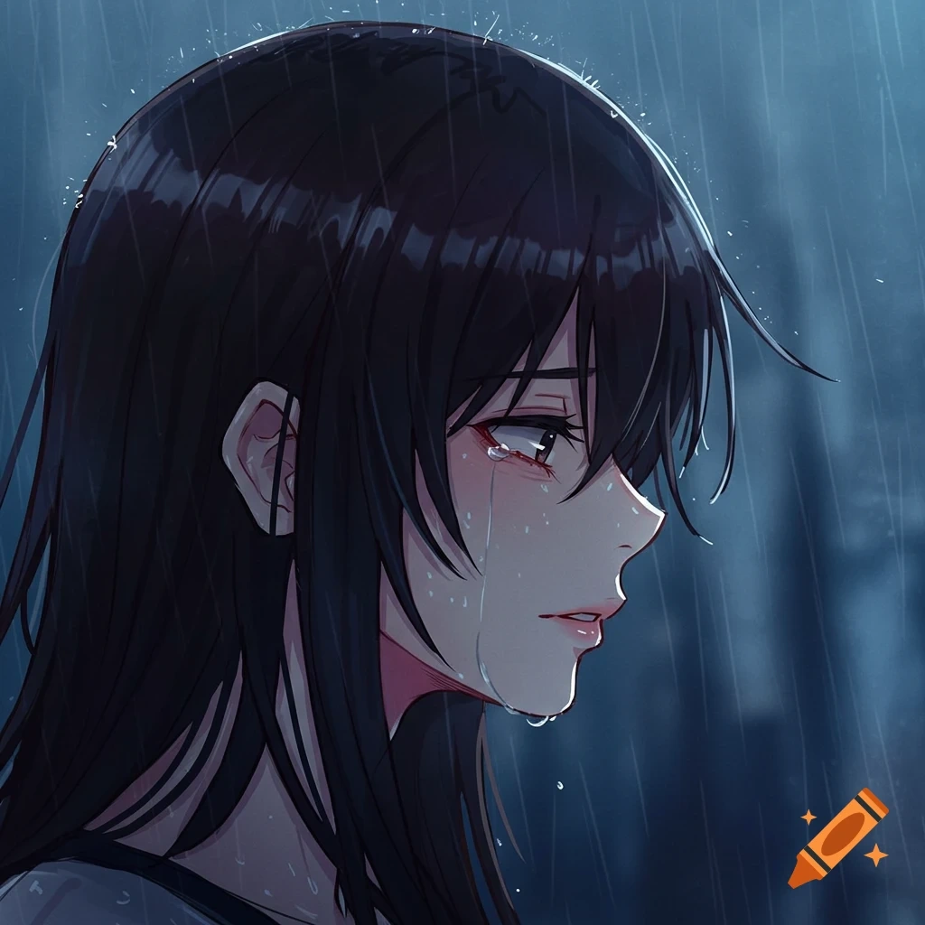 Anime sad girl crying PFP with tear detail and restrained color palette