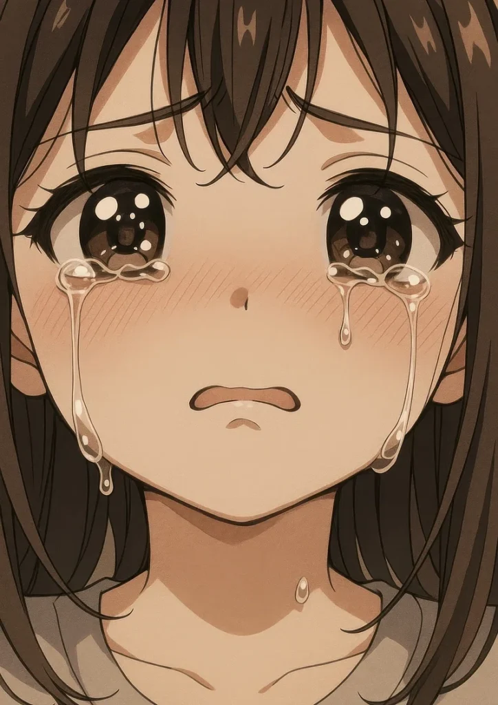 Crying anime girl profile picture with intimate close-up lighting