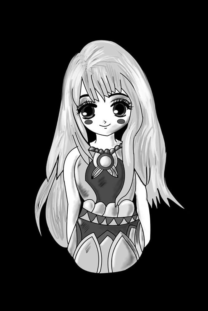 Cute black and white anime girl with warm grayscale tones