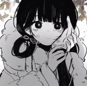Emotional black and white anime girl PFP with manga-inspired art