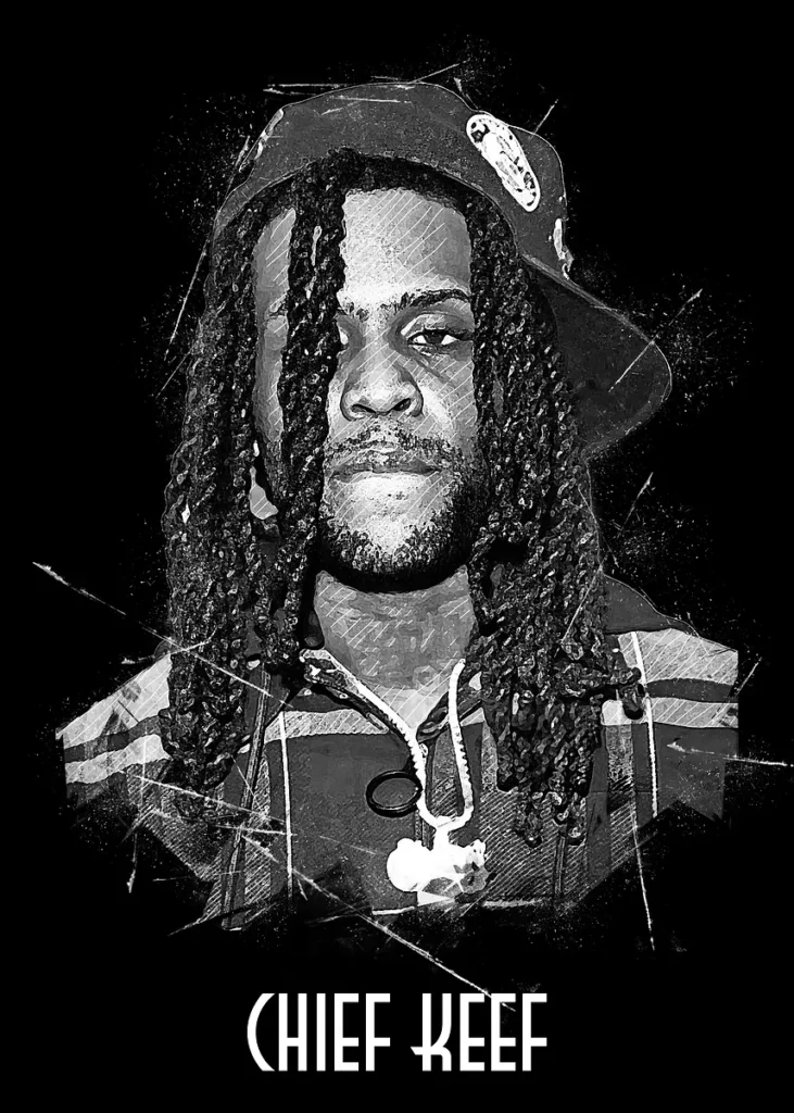 Black and white Chief Keef profile picture with vintage grain effect