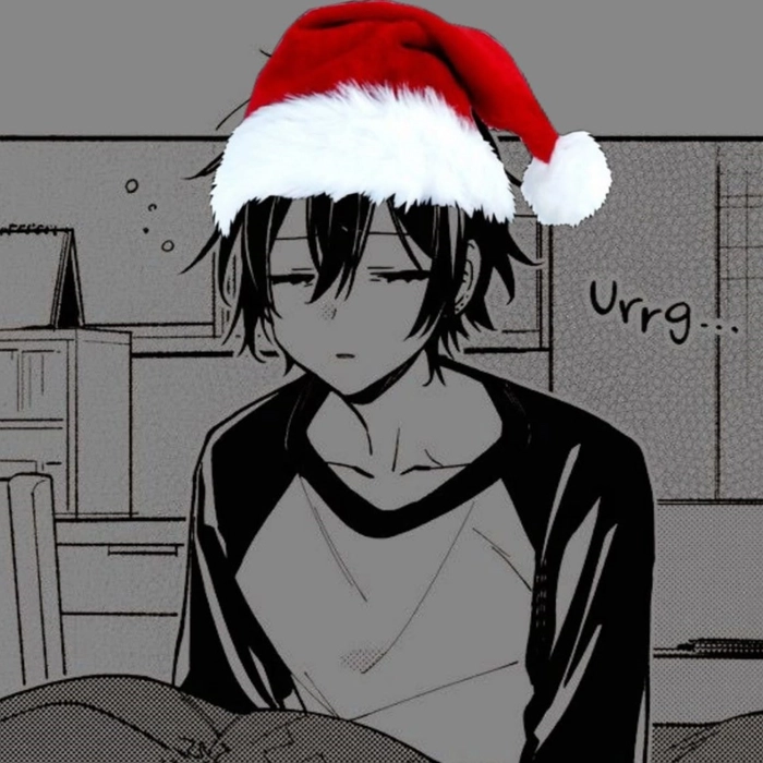 Diverse anime girl Christmas avatar with warm gold accents and deep red holiday palette
