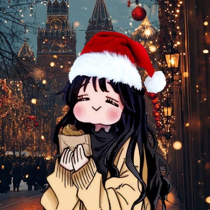 Playful chibi Christmas PFP with bright colors and clean simple background
