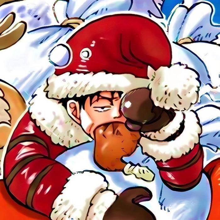 High-contrast Christmas anime Discord PFP with clear facial focus and minimal background