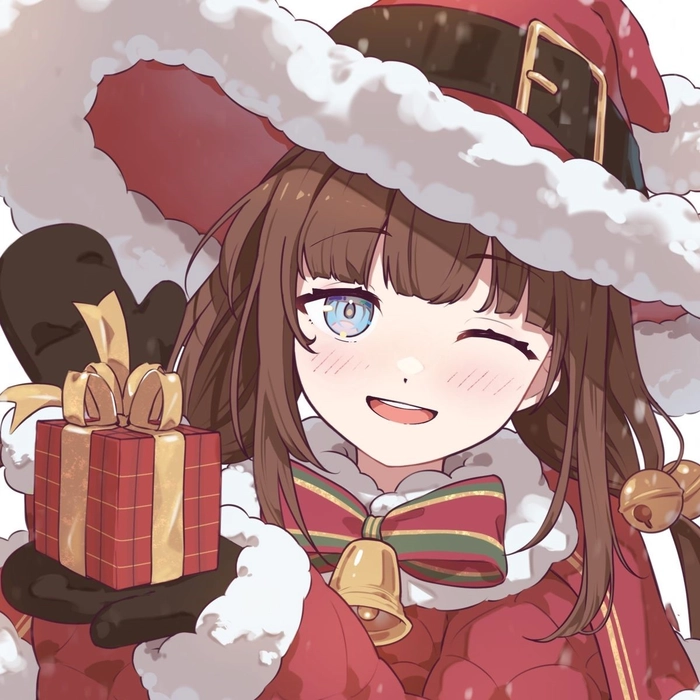 Cute anime girl Christmas avatar with warm indoor lighting and holiday details