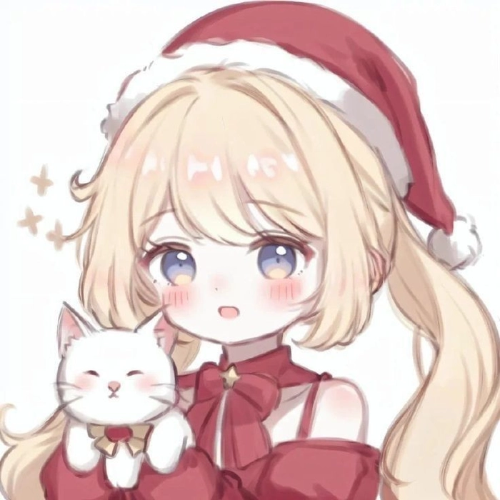 Female anime character in oversized sweater surrounded by soft snowflakes for Christmas PFP