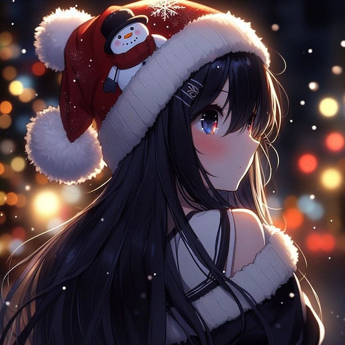 Concept-driven anime Christmas avatar with minimalist snowy rooftop aesthetic