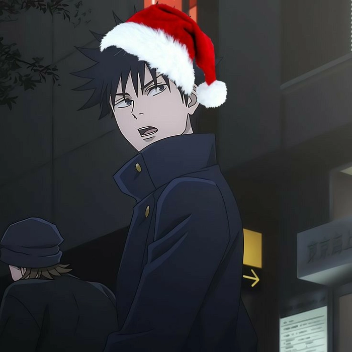 Pinterest-style Christmas anime PFP with curated composition and soft winter lighting