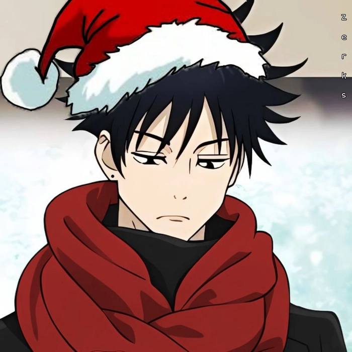 Demon Slayer Christmas anime PFP with icy white and rich green seasonal palette