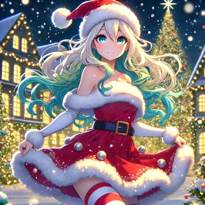 Confident anime character cool Christmas PFP with muted red and black seasonal palette