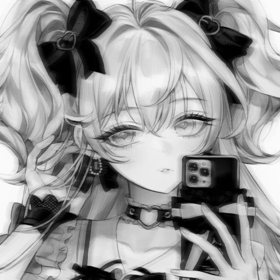 Cozy cute anime black and white profile picture for social feeds