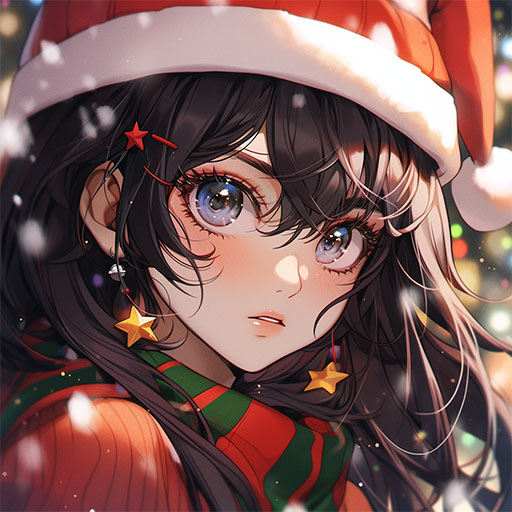 Cozy anime girl Christmas PFP with soft pastel holiday accents and warm seasonal energy