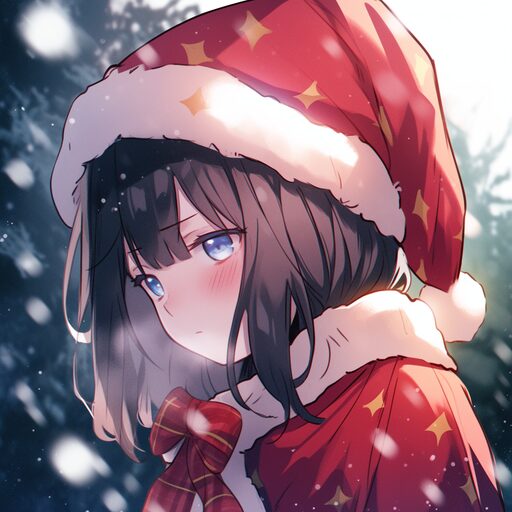 Intimate cute anime Christmas avatar with pastel tones and affectionate expression