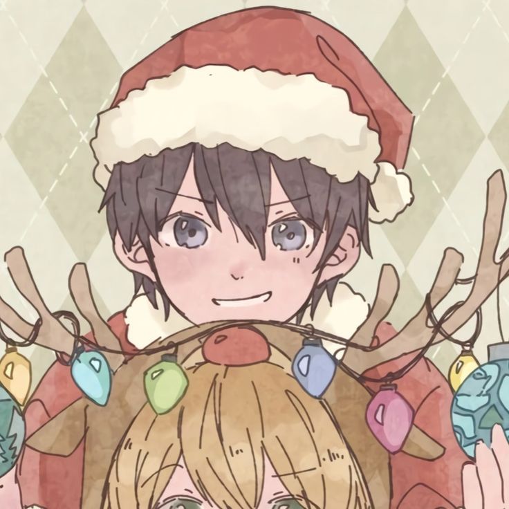 Soft cute Christmas anime PFP with blush effects and cozy winter props
