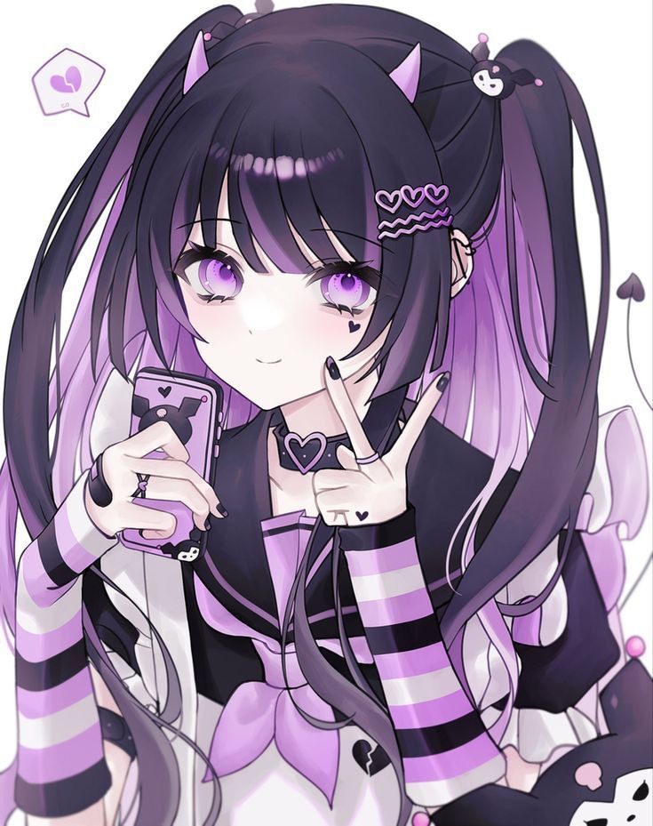 Emo Kuromi PFP anime girl style with dark accents and soft shadows