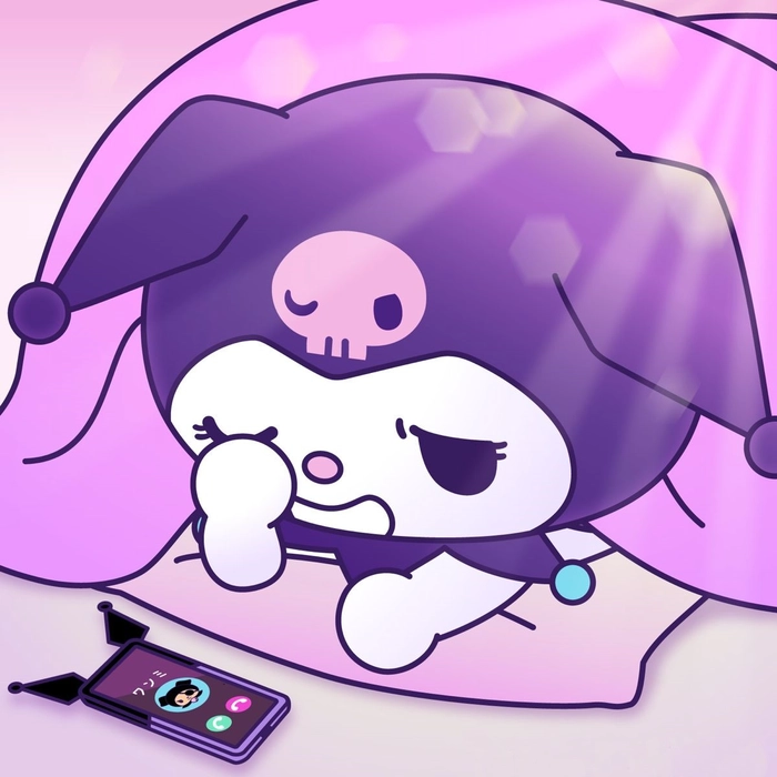 Aesthetic Kuromi profile picture with sparkle details and pastel gradient