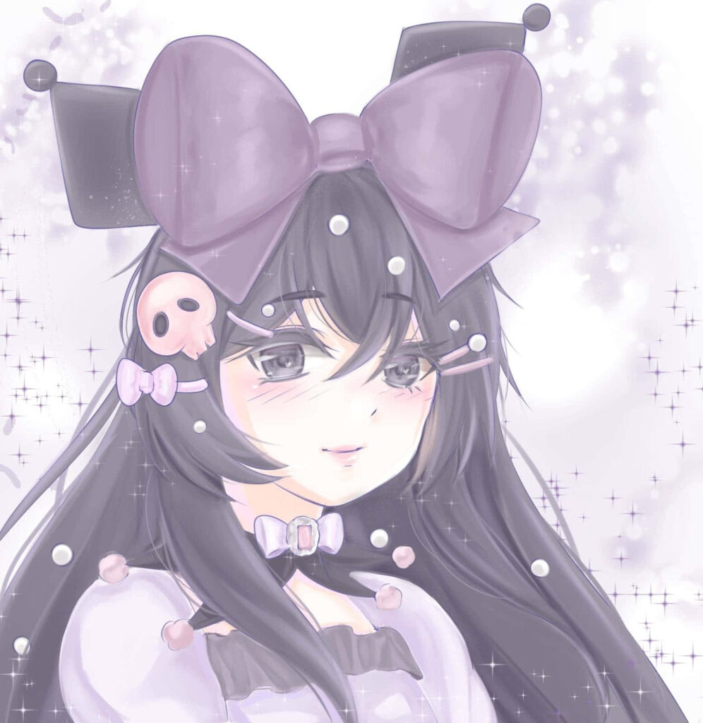 Kuromi PFP cute girl version with rounded features and light color palette