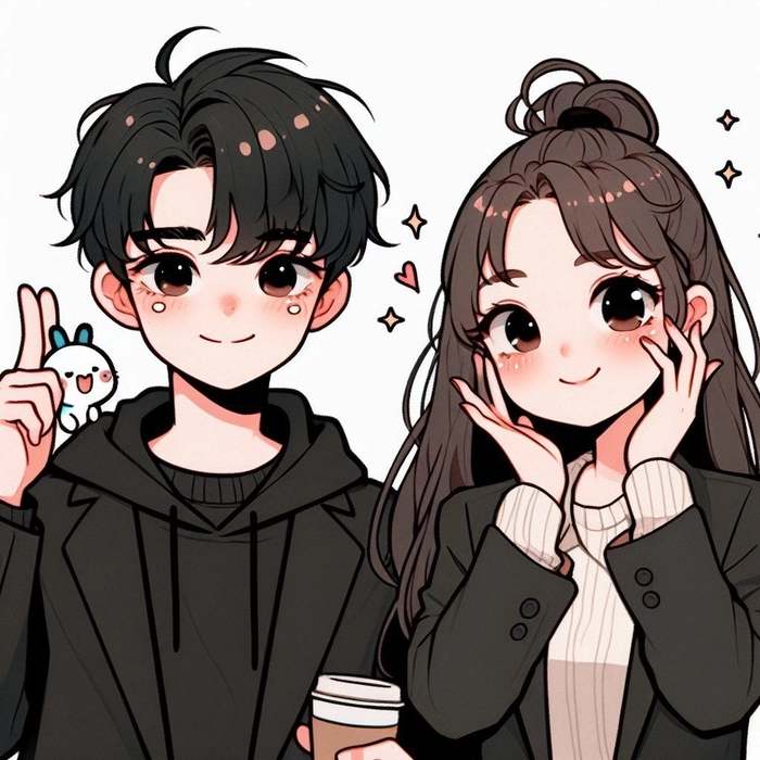 Illustrated couple matching PFP with timeless minimalist style
