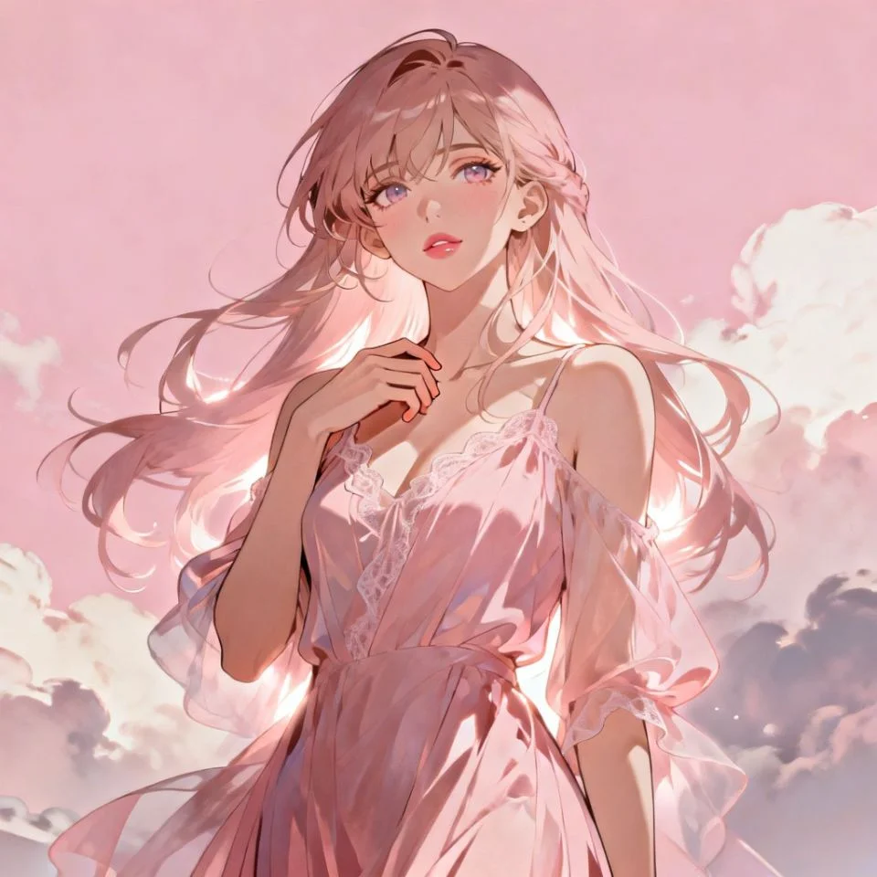 cute pink pfp girl character soft pink portrait