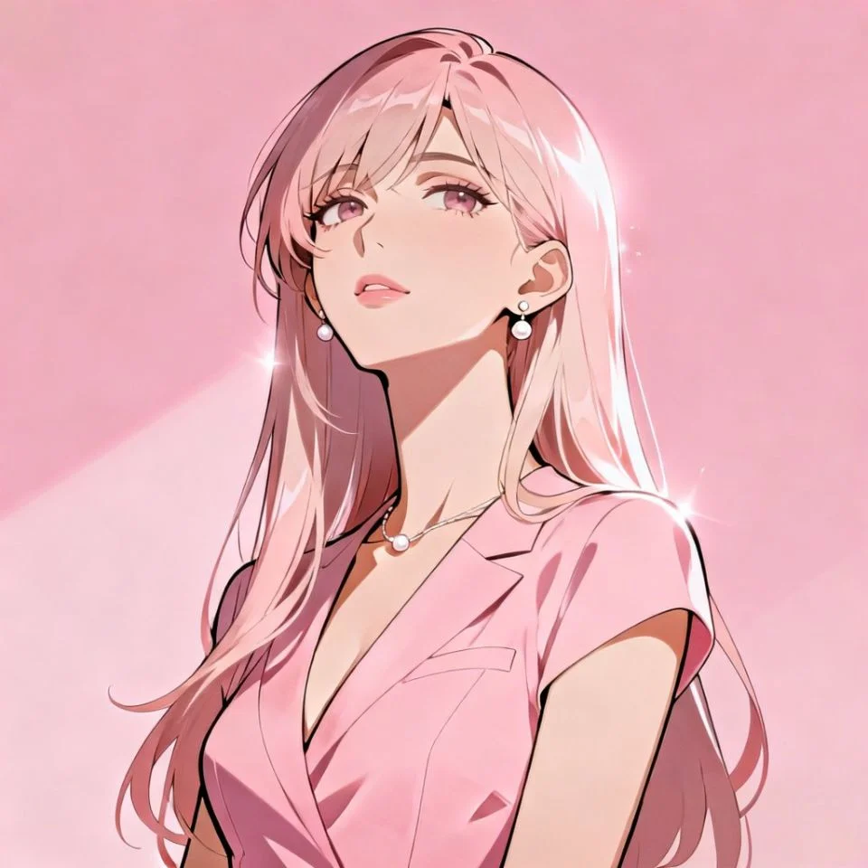 cute pink pfp girl expressive pink background