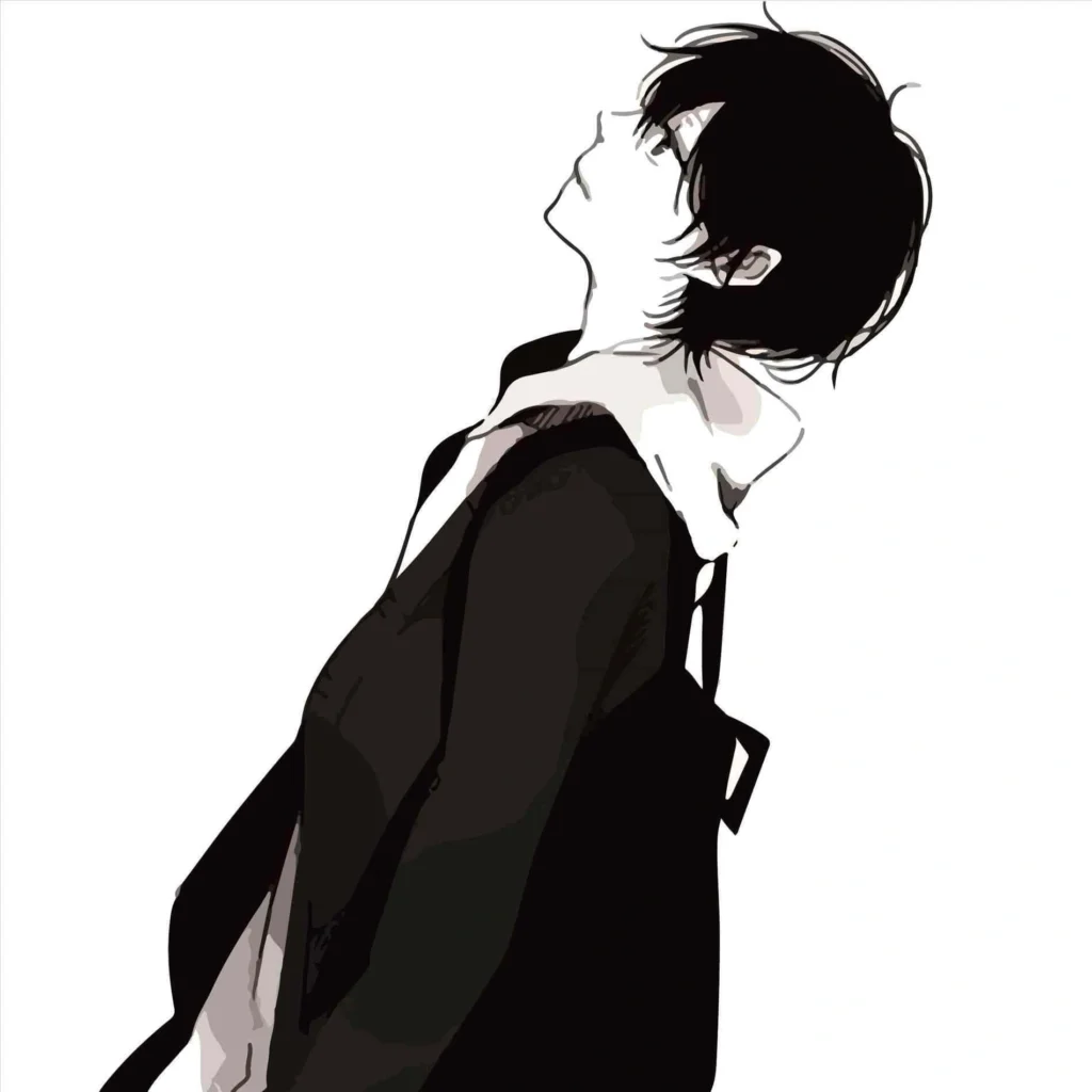 Dark aesthetic sad anime profile picture with subdued palette and mysterious tone