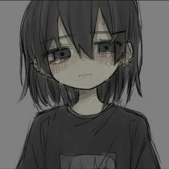 Dark sad anime PFP with deep shadows, minimal light, and withdrawn mood