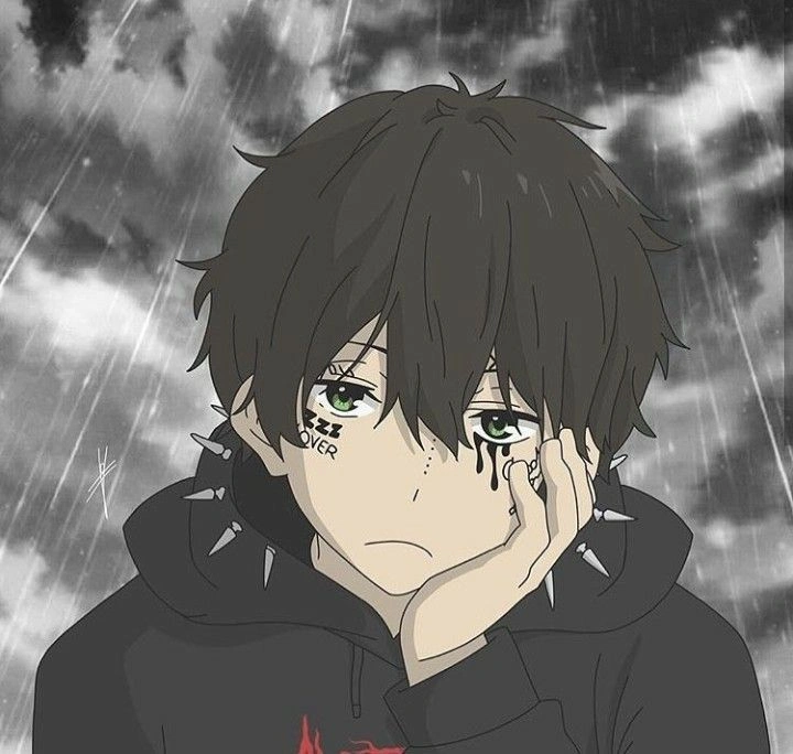 Emo aesthetic sad anime profile picture with bold expressive energy