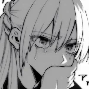 Emo anime sad PFP with shadow-heavy lighting and sharp features