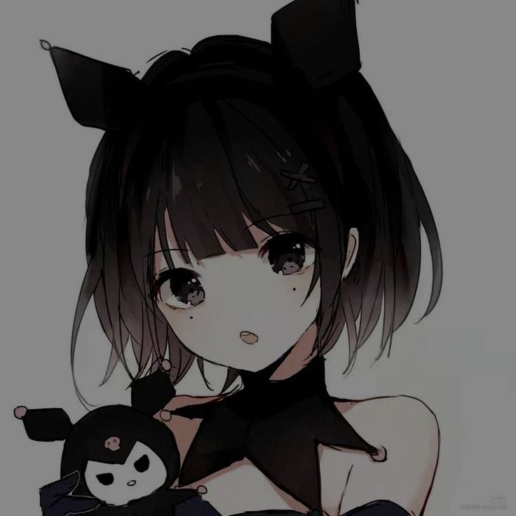 Cute Kuromi anime girl profile picture with soft color palette and gentle eyes