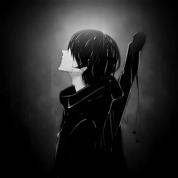 Sad anime black and white PFP muted reflective grayscale tone