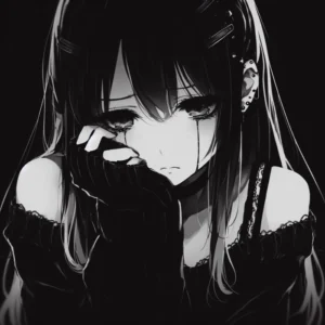 Sad anime girl PFP with gentle expression and soft lighting