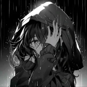 Sad anime girl portrait with blended warmth and sorrow color palette