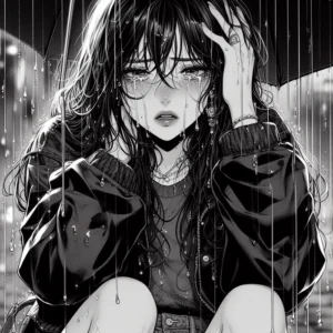 Sad anime girl image with empty street background and paused scene feel
