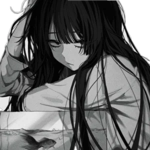 Sad anime girl full scene picture with sunset and melancholic tone