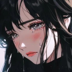 Sad anime girl picture with cinematic rain background and warm atmosphere
