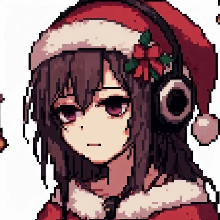 Melancholic anime character Christmas avatar with muted grey and soft blue winter tones