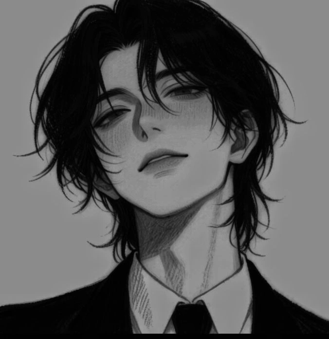 aesthetic black and white anime boy PFP with cinematic contrast and expressive eyes
