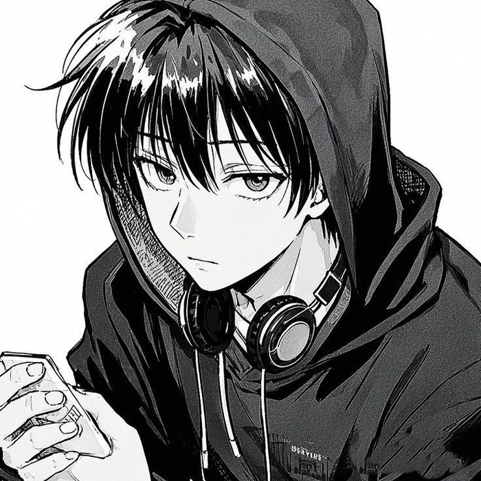 artistic monochrome aesthetic anime boy avatar with vintage grain effect