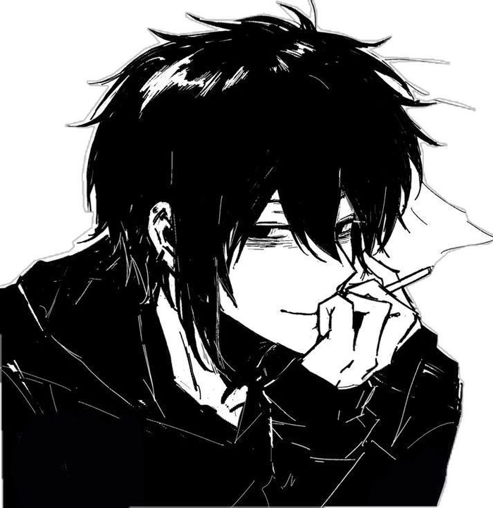 aesthetic black and white anime boy portrait with dramatic shadow and clean line art