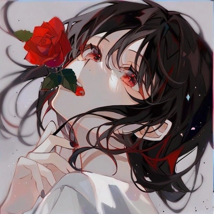 Aesthetic anime rose PFP with dreamy pastel background and floating petal detail