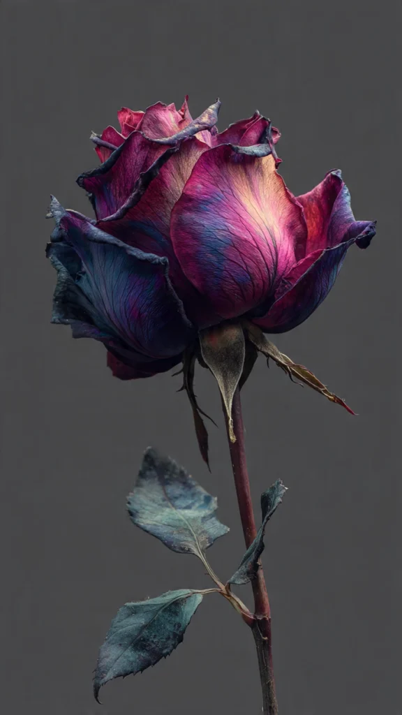 Dreamy aesthetic anime rose avatar with soft gradient sky and floating petal composition