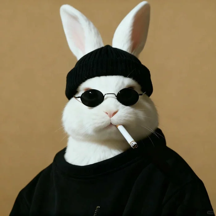 Hybrid aesthetic cartoon bunny PFP with softened expression and minimal background