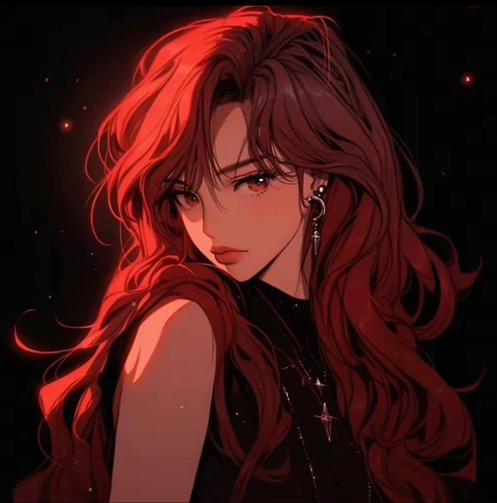 Aesthetic red anime girl PFP with soft crimson lighting and emotional heroine portrait
