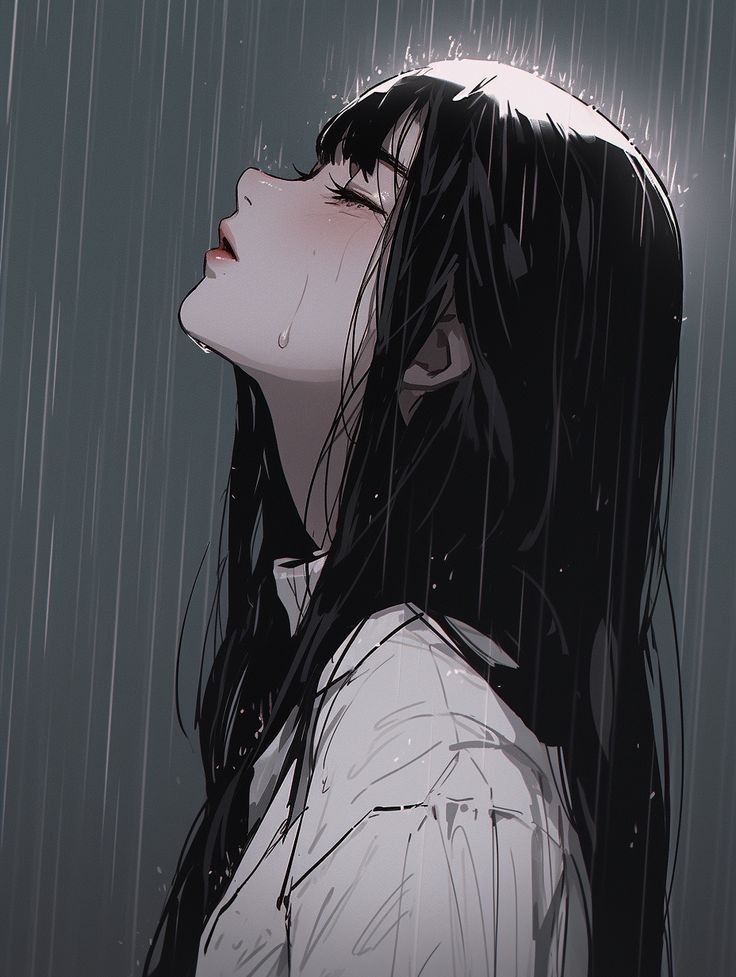 Anime aesthetic sad profile picture with dreamy emotional clarity and restrained palette