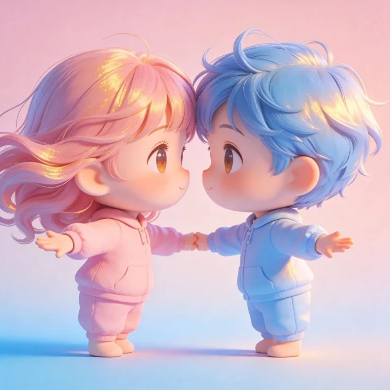 Classic anime boy and girl couple profile picture with color-coordinated framing